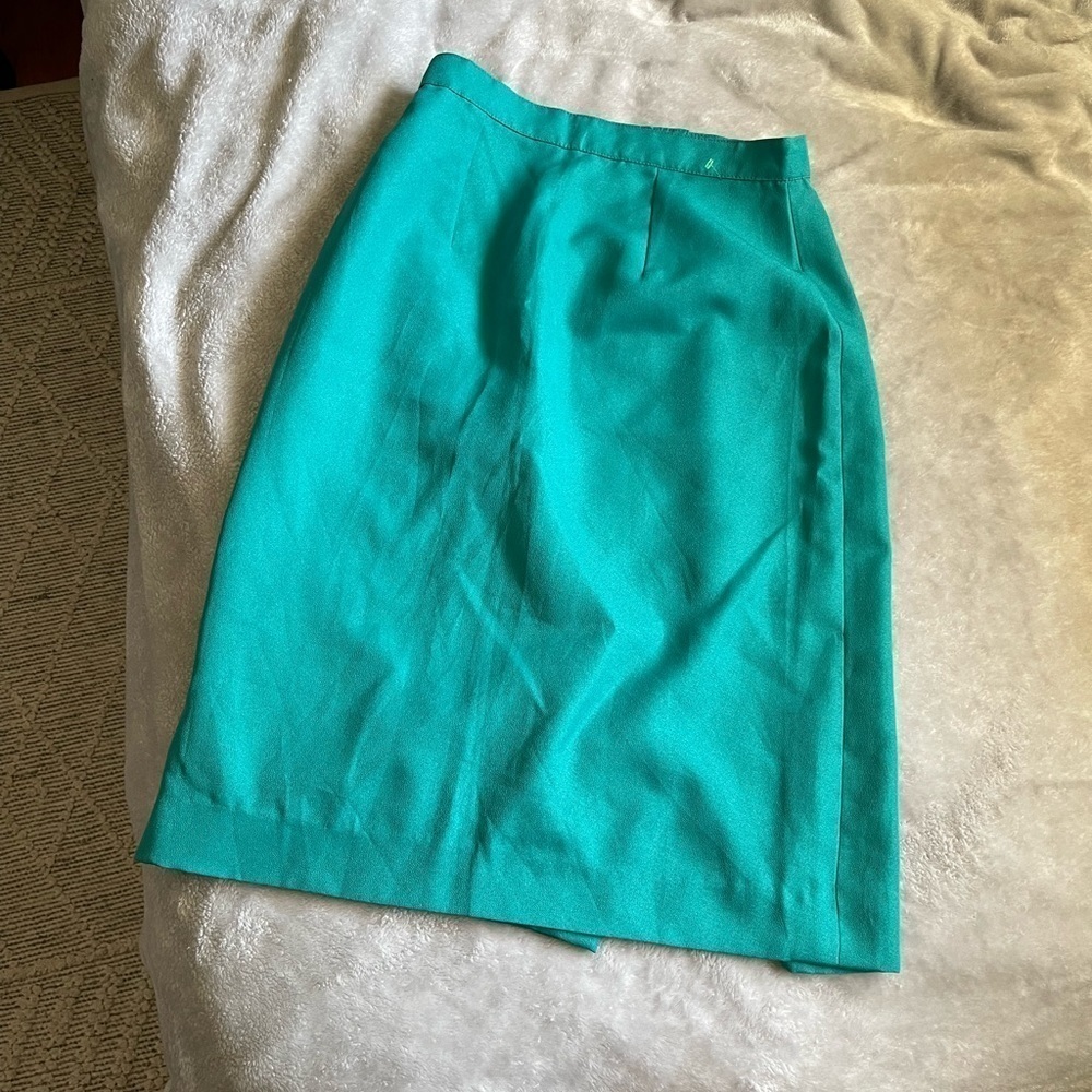 Vintage 80s High Waisted Teal Pencil Skirt